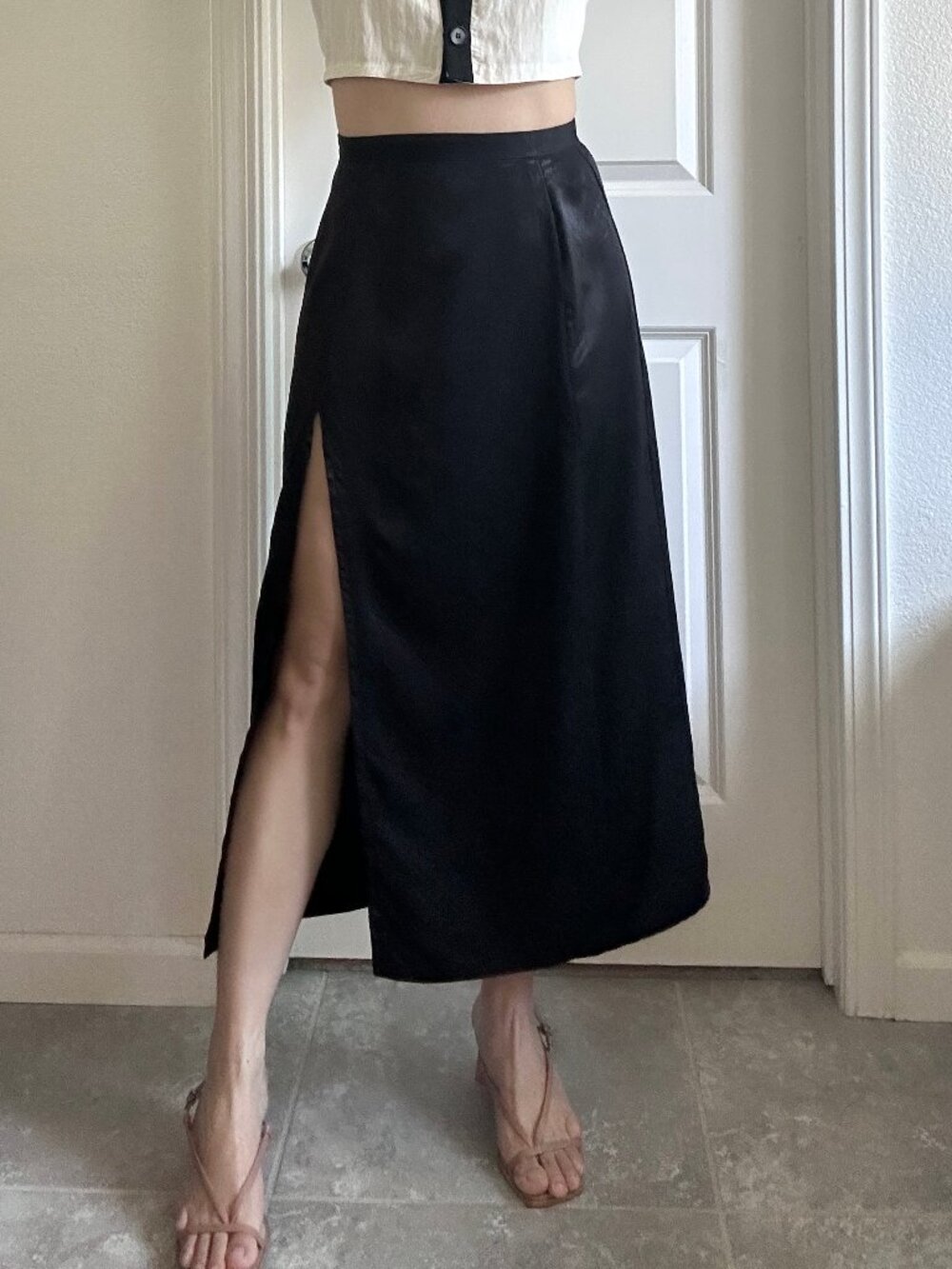 Handmade Black Slit Midi Skirt size M